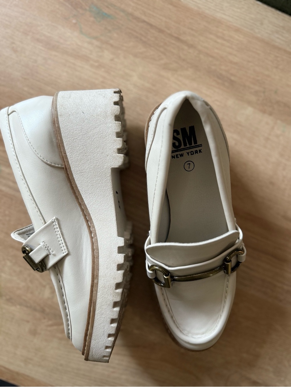 SM New York Cream Platform Loafers - Women's